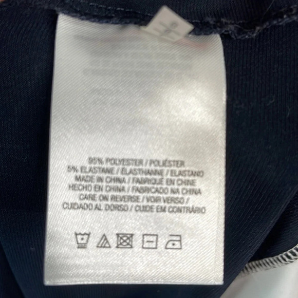 TAHARI Midnight Navy Blue Midi Shift Dress Bateau Neck White Trim 3/4 Sleeves L - Picture 8 of 11